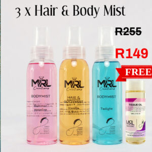 MRL CREATIONS 3 PACK HAIR & BODY MIST At SLASHED PRICE & FREE TISSUE OIL