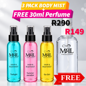 3 PACK HAIR & BODY MIST At SLASHED PRICE PLUS FREE 100ML SELECTED FRAGRANCE